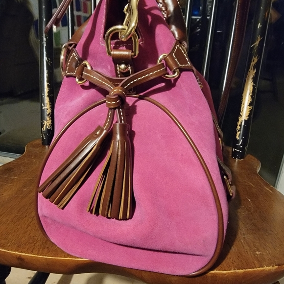 Dooney & Bourke Large Suede Satchel - Magenta - Picture 7 of 9